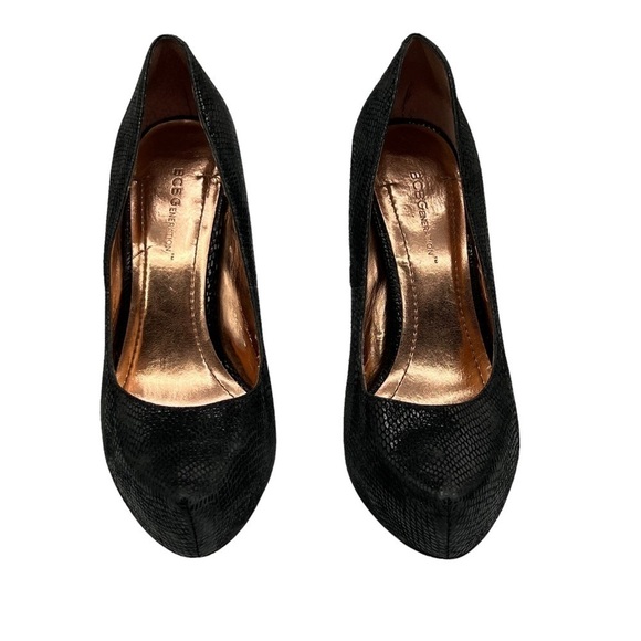 BCBGeneration Black BG-Parade Platform Embossed Snakeskin Heels Size 8 Women's - Picture 3 of 8